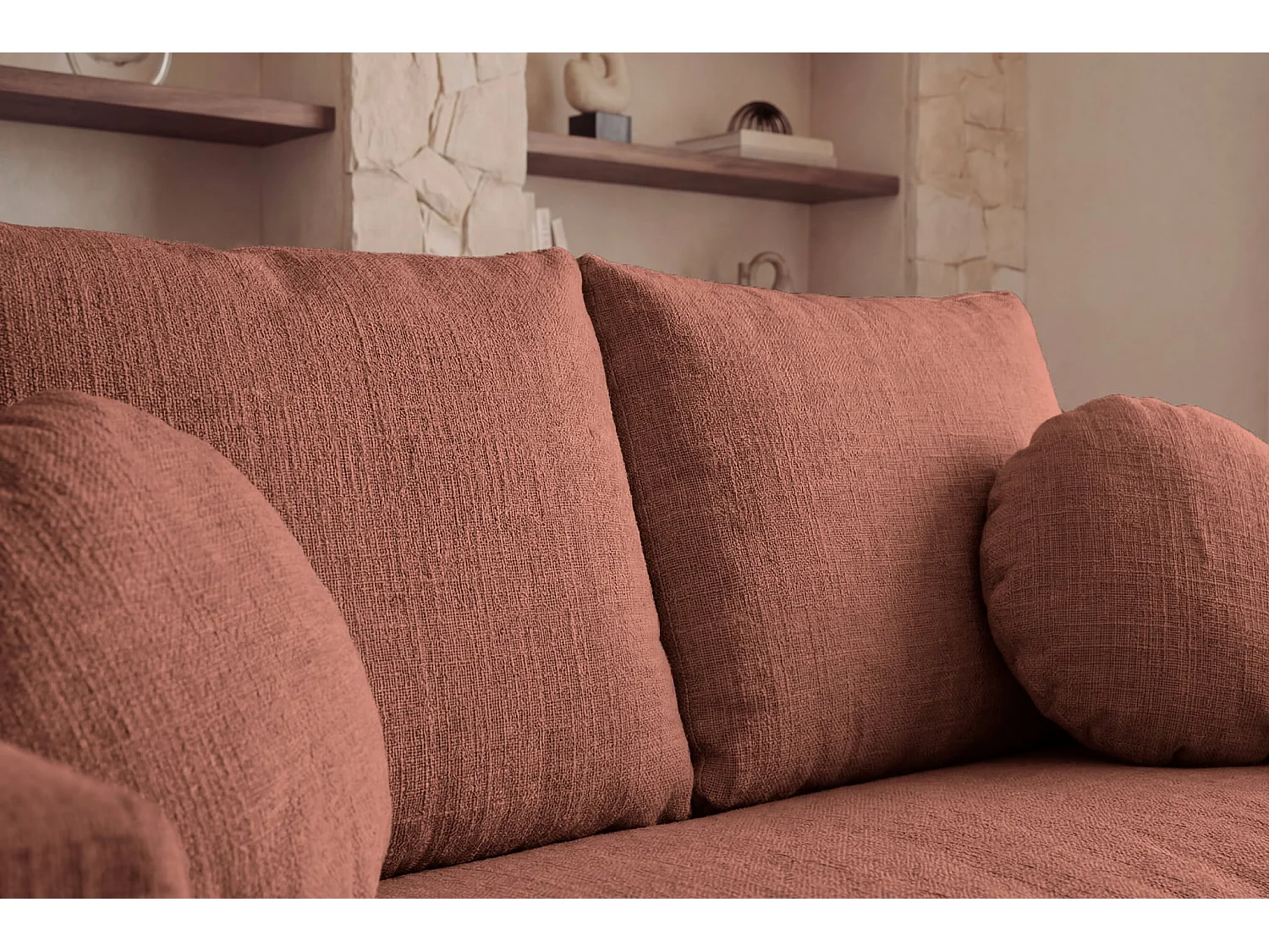 LEONIE - Canapé droit tissu chenille déhoussable 2 places Terracotta