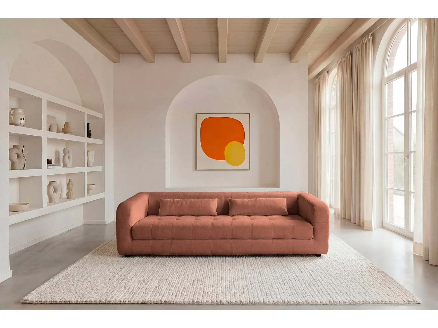 ARLETTE - 4-zits rechte bank in chenille stof - Terracotta