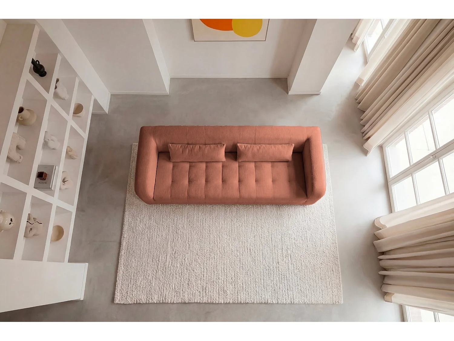 ARLETTE - 4-zits rechte bank in chenille stof - Terracotta