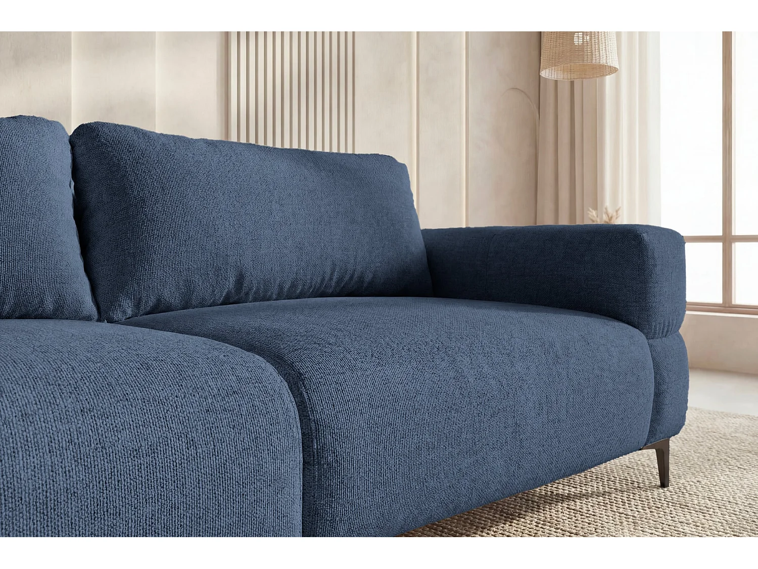 ELTON - Canapé droit tissu lisse 3 places Bleu