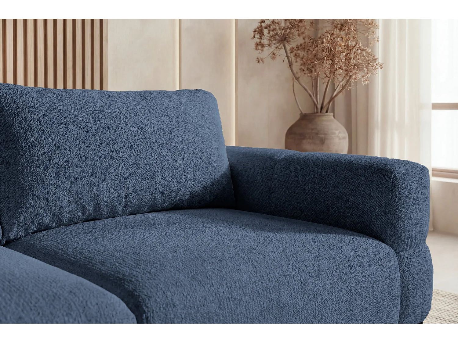 ELTON - Canapé droit tissu lisse 3 places Bleu