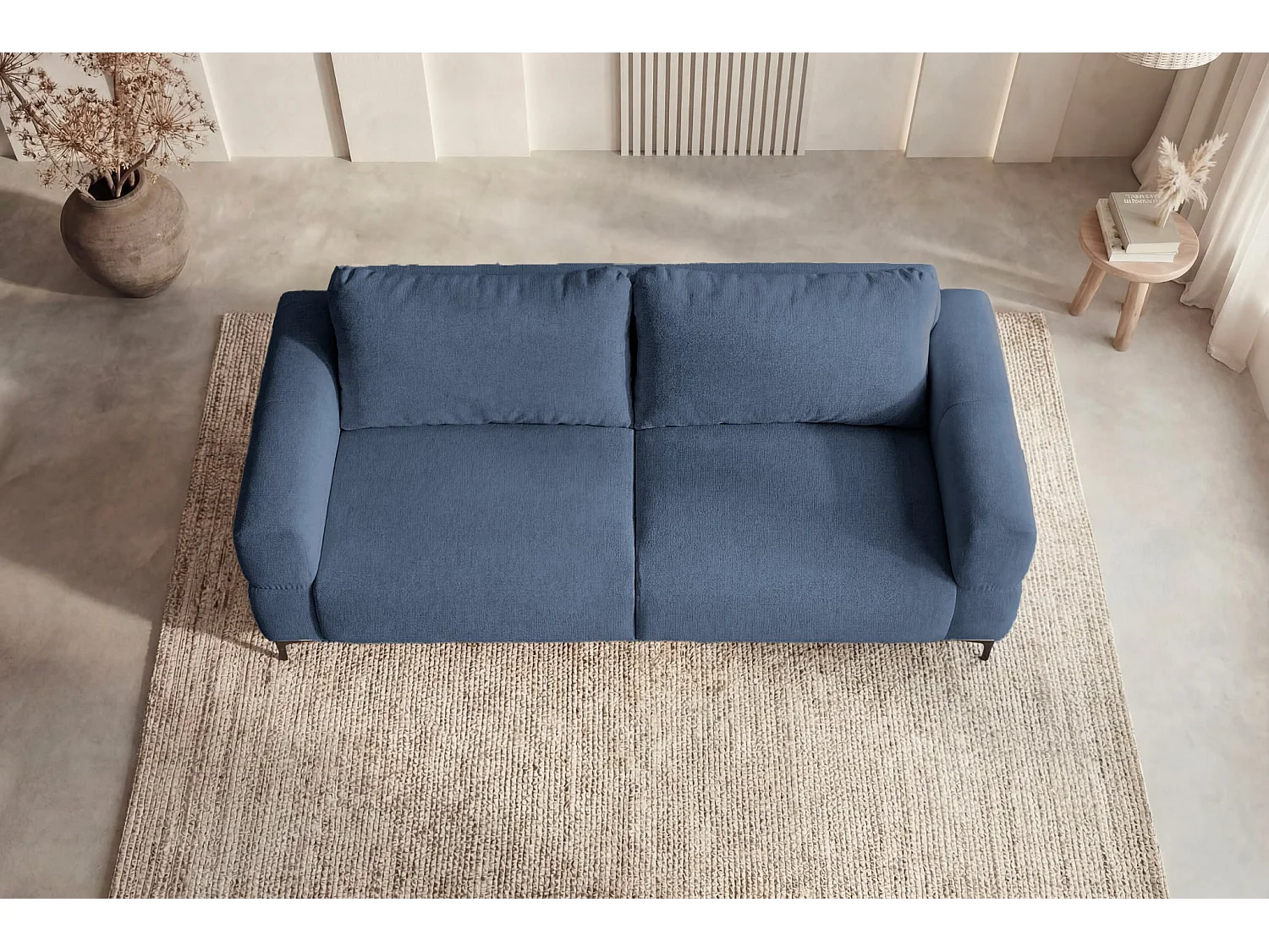 ELTON - Canapé droit tissu lisse 3 places Bleu