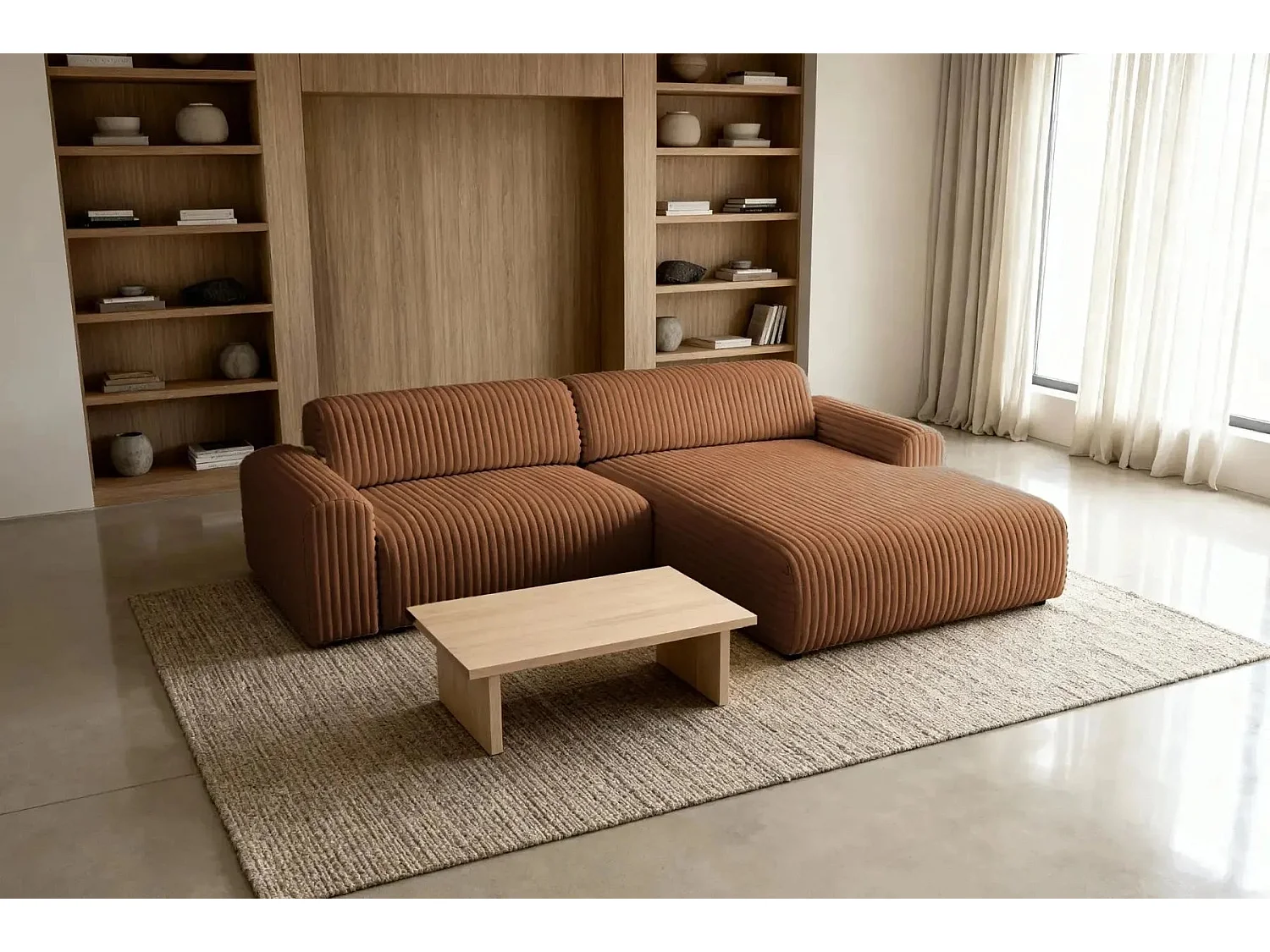 MILA - 3-zits corduroy hoekbank - Links - Terracotta