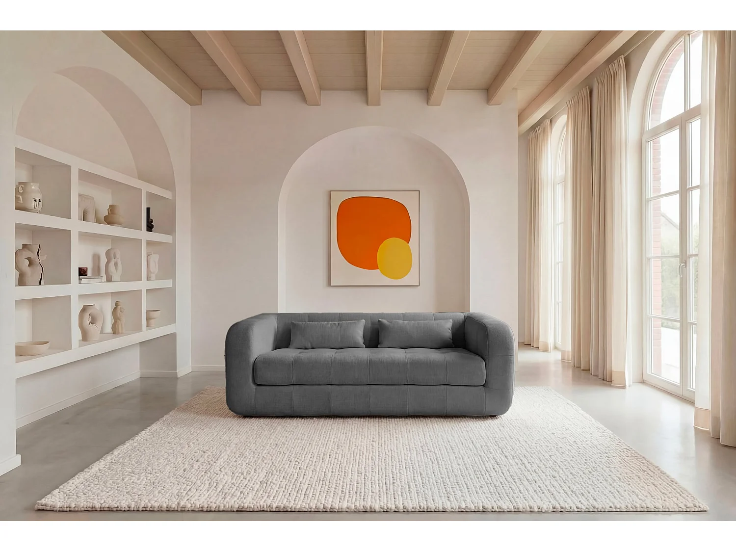 ARLETTE - Canapé droit tissu chenille 3 places Gris foncé