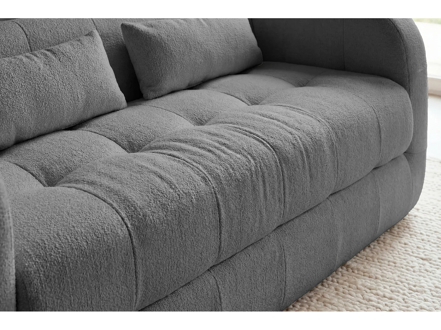 ARLETTE - Canapé droit tissu chenille 3 places Gris foncé