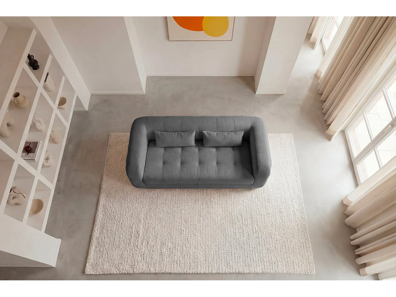 ARLETTE - Canapé droit tissu chenille 3 places Gris foncé
