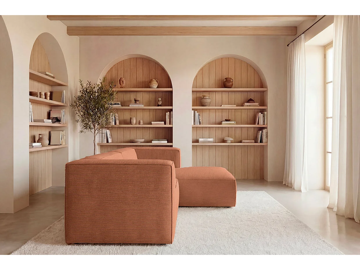 BASIL - Corduroy 4-zits hoekbank, rechts - Terracotta