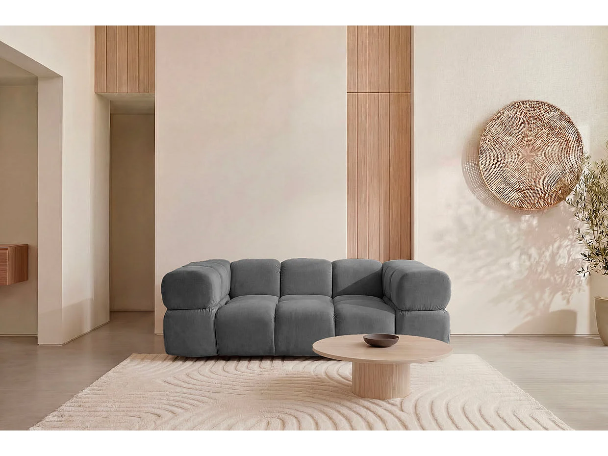 GUSTAVE - Canapé droit velours lisse 2 places Gris
