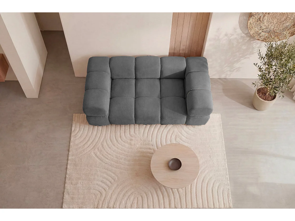 GUSTAVE - Canapé droit velours lisse 2 places Gris