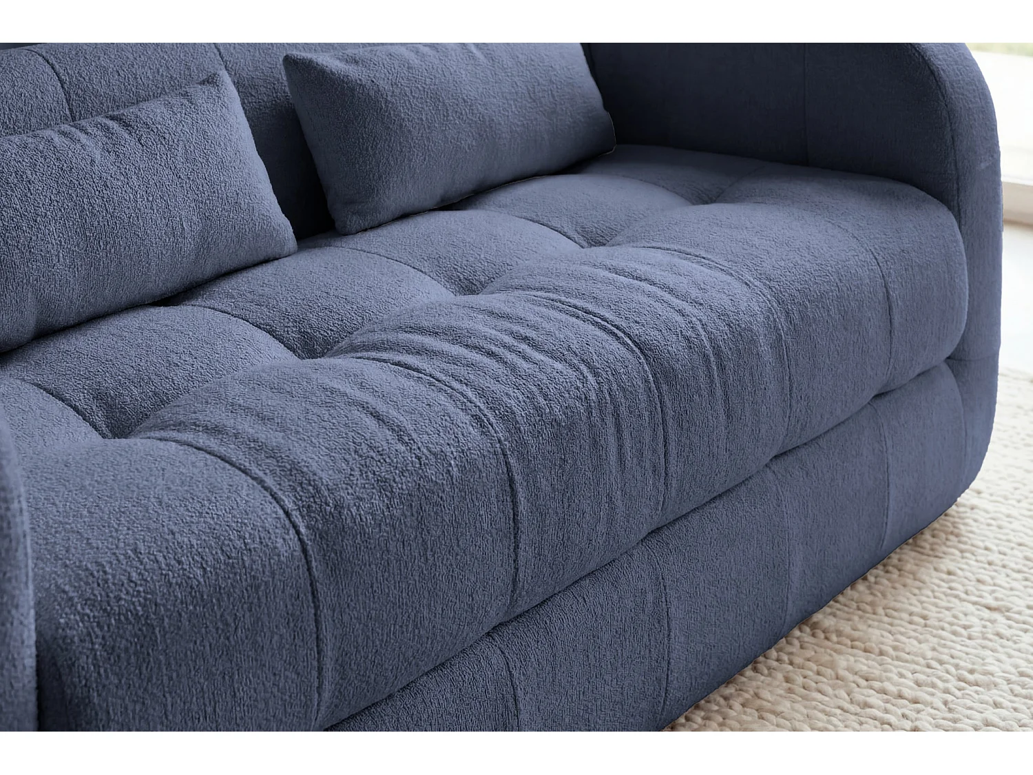 ARLETTE - Canapé droit tissu chenille 3 places - Bleu