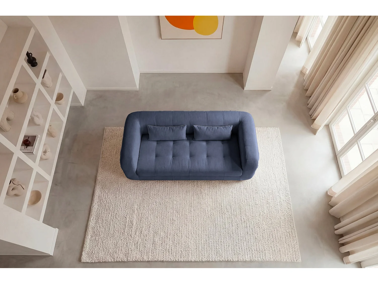 ARLETTE - Canapé droit tissu chenille 3 places - Bleu