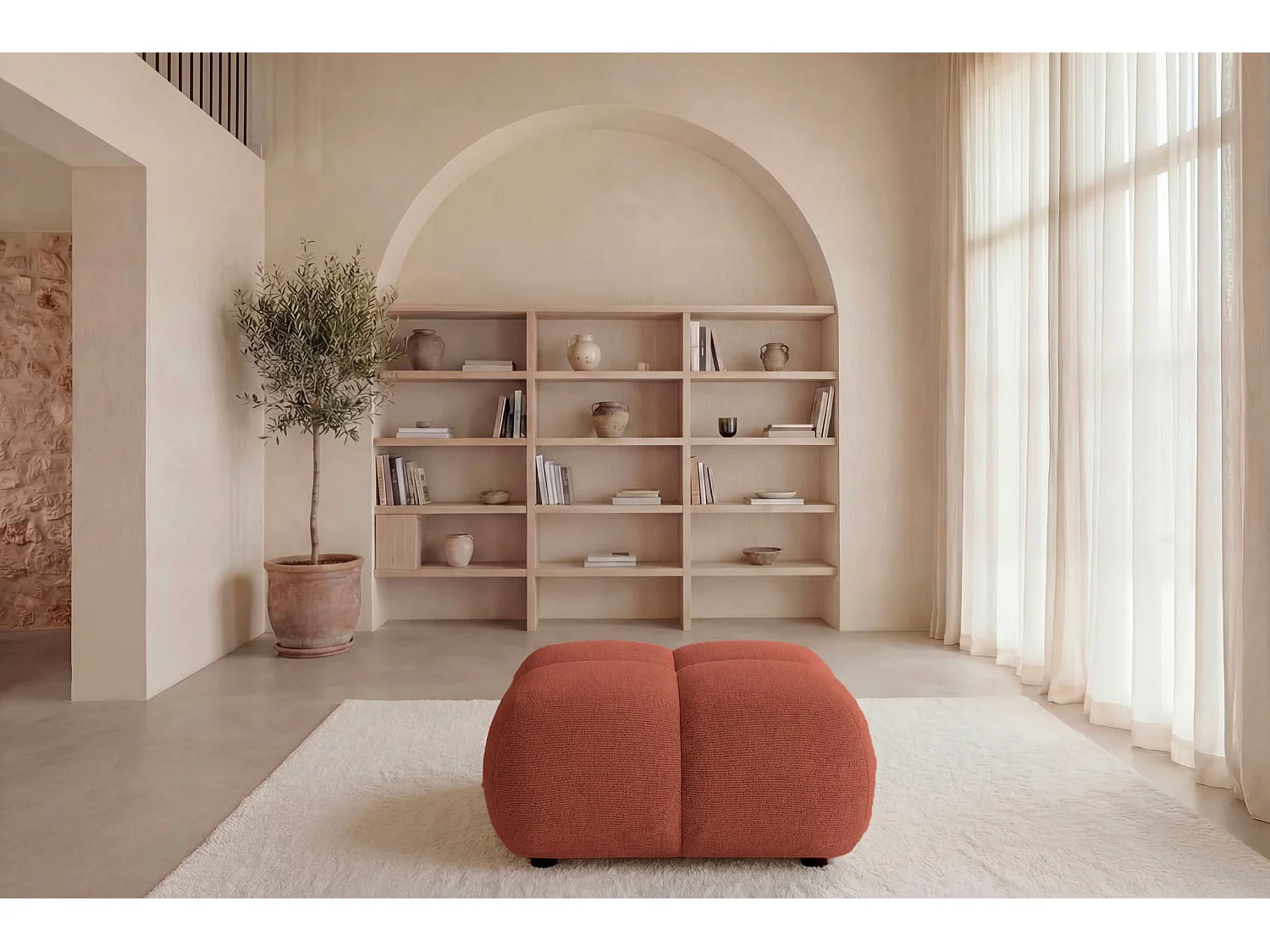 CONSTANCE - Pouf en tissu chenille Terracotta 72x72x43.5