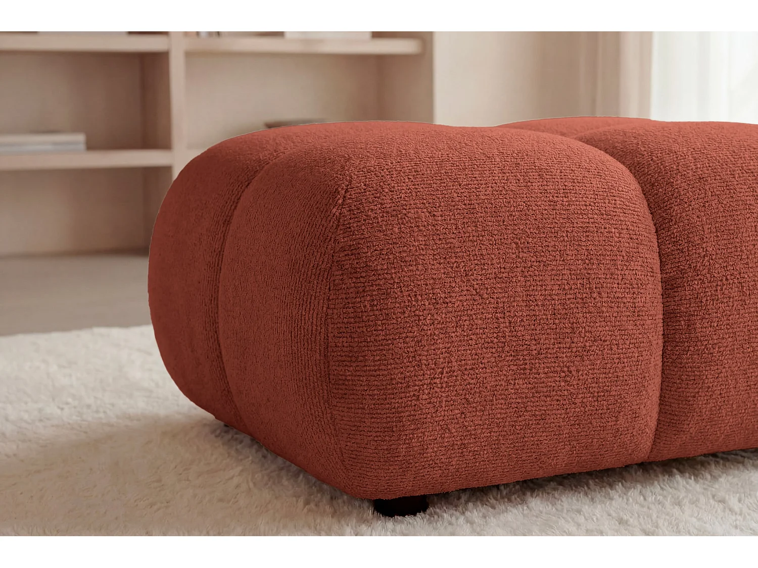CONSTANCE - Pouf en tissu chenille Terracotta 72x72x43.5