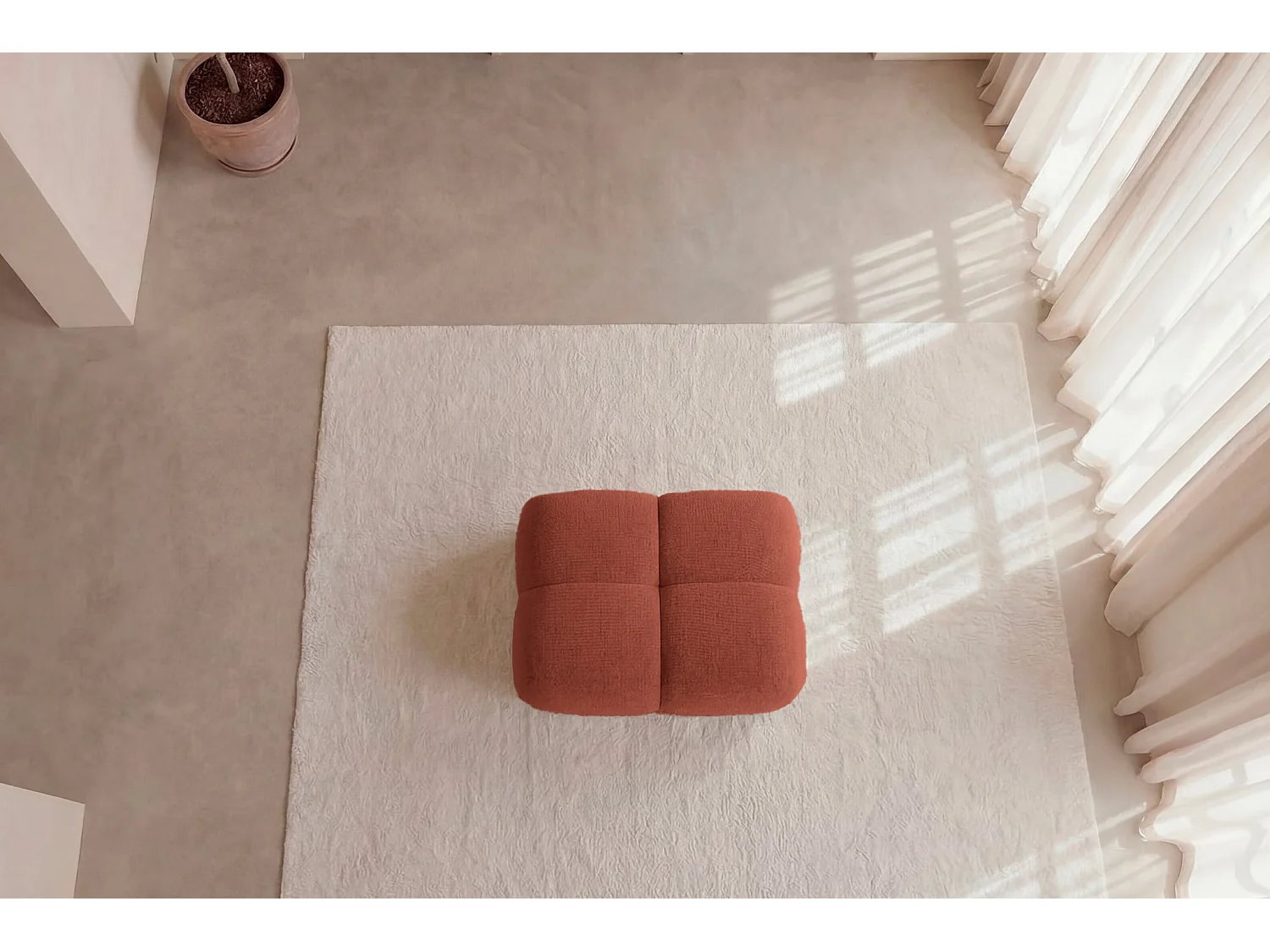 CONSTANCE - Pouf en tissu chenille Terracotta 72x72x43.5