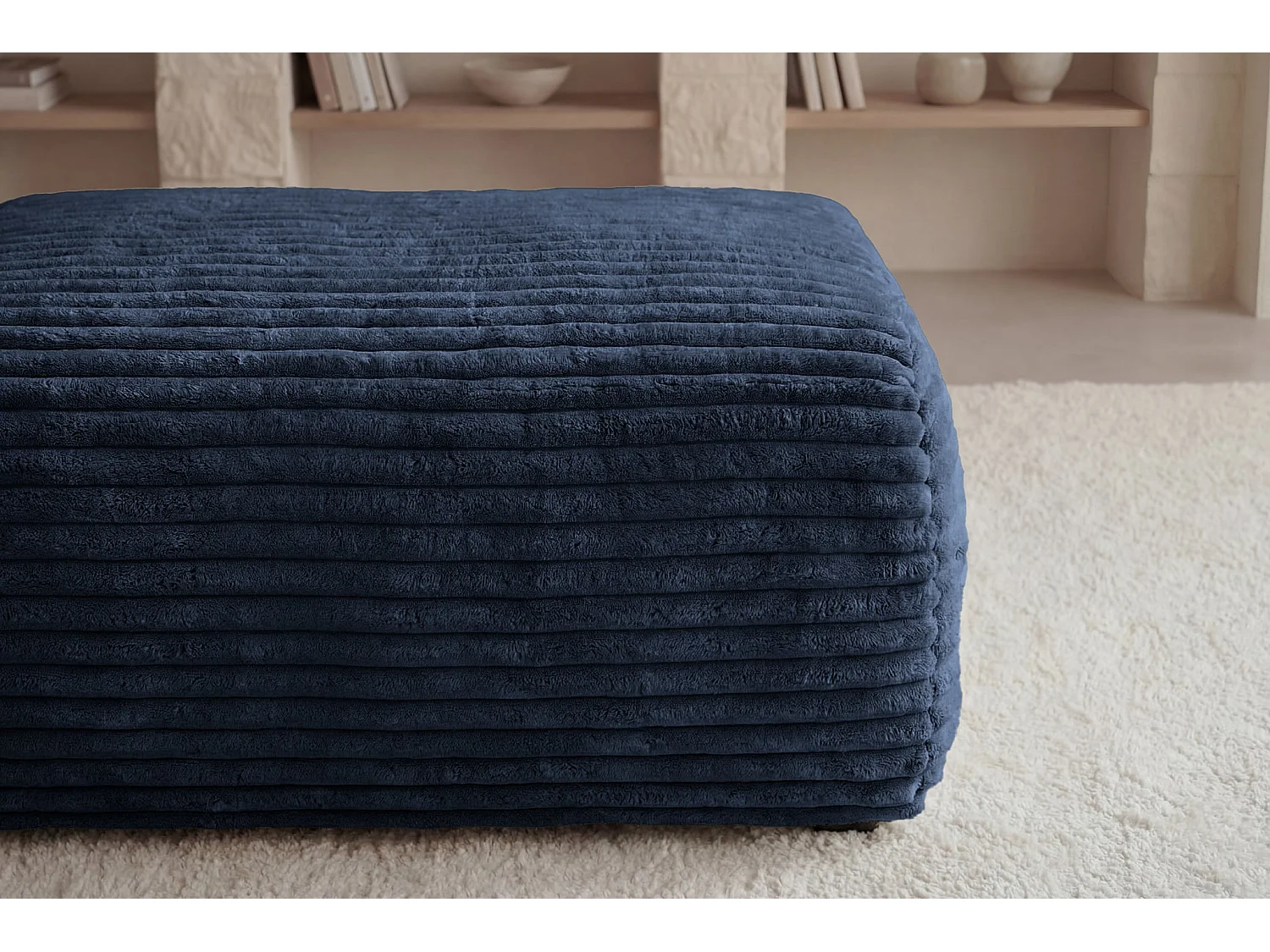 OLYMPE - Pouf en velours côtelé Bleu 100x68x42