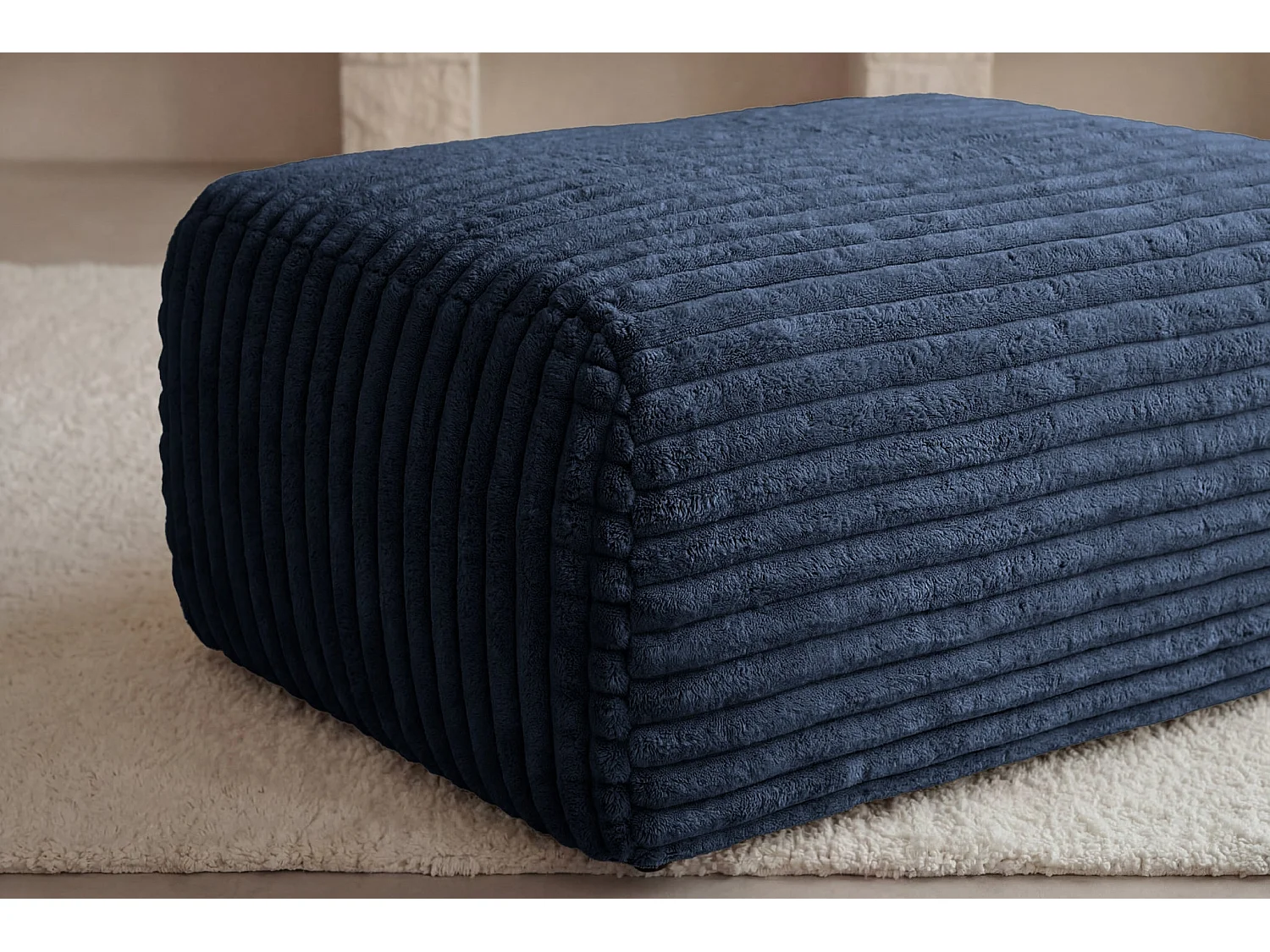 OLYMPE - Pouf en velours côtelé Bleu 100x68x42