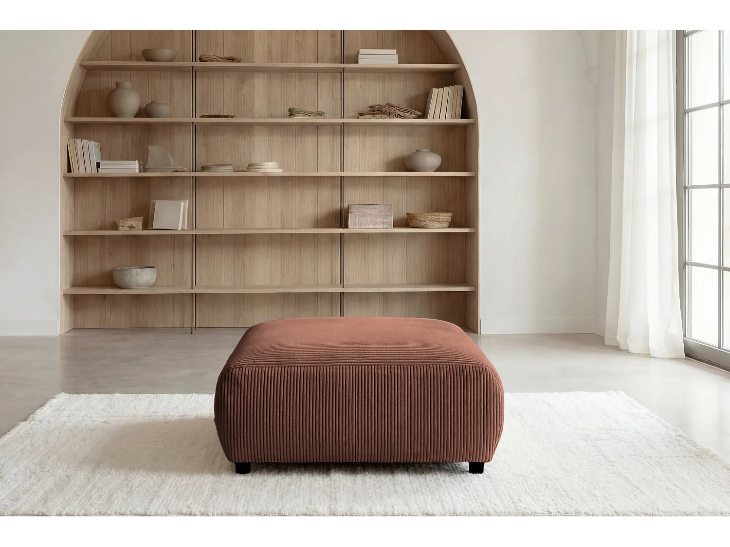 ENA - Pouf en velours côtelé Terracotta 88x88x37