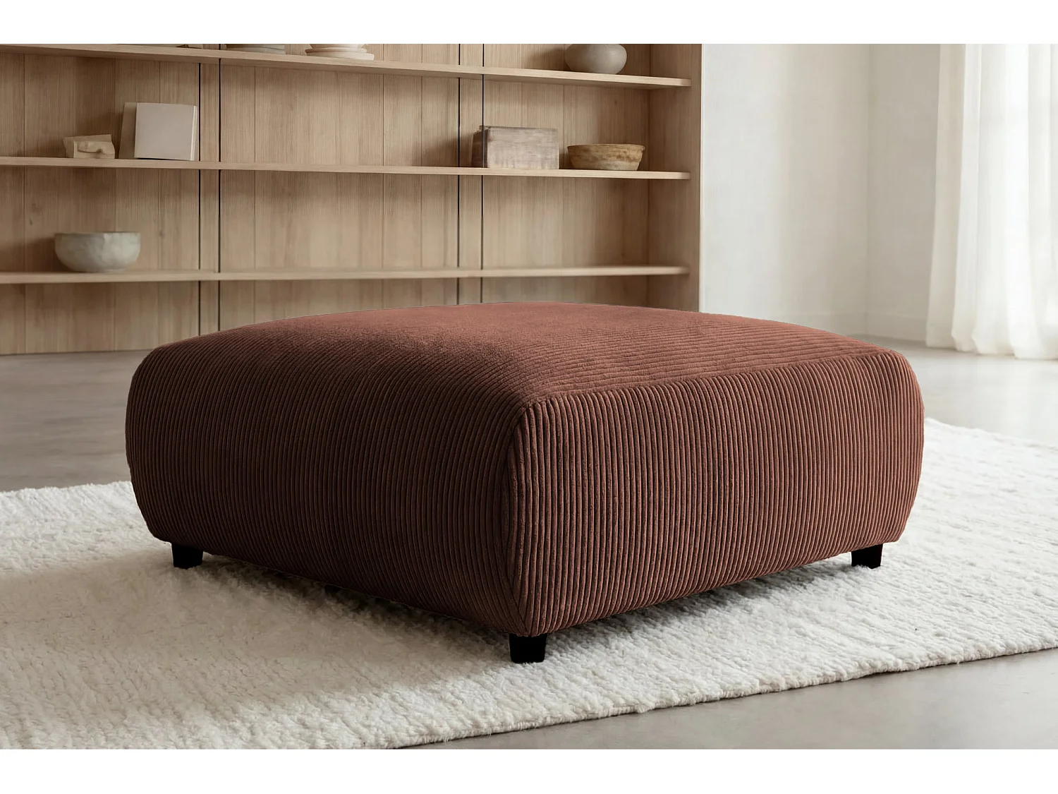 ENA - Pouf en velours côtelé Terracotta 88x88x37