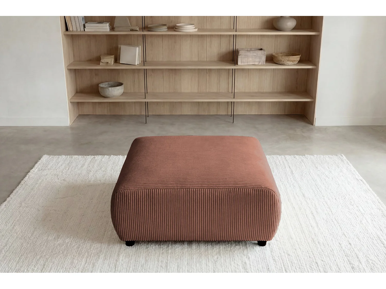 ENA - Pouf en velours côtelé Terracotta 88x88x37