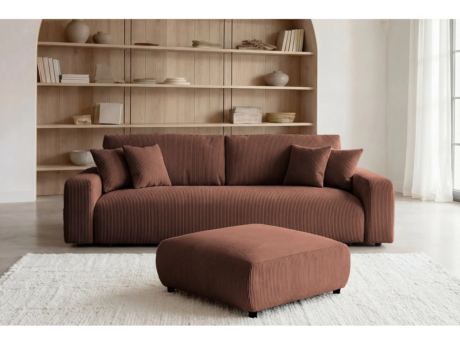 ENA - Pouf en velours côtelé Terracotta 88x88x37