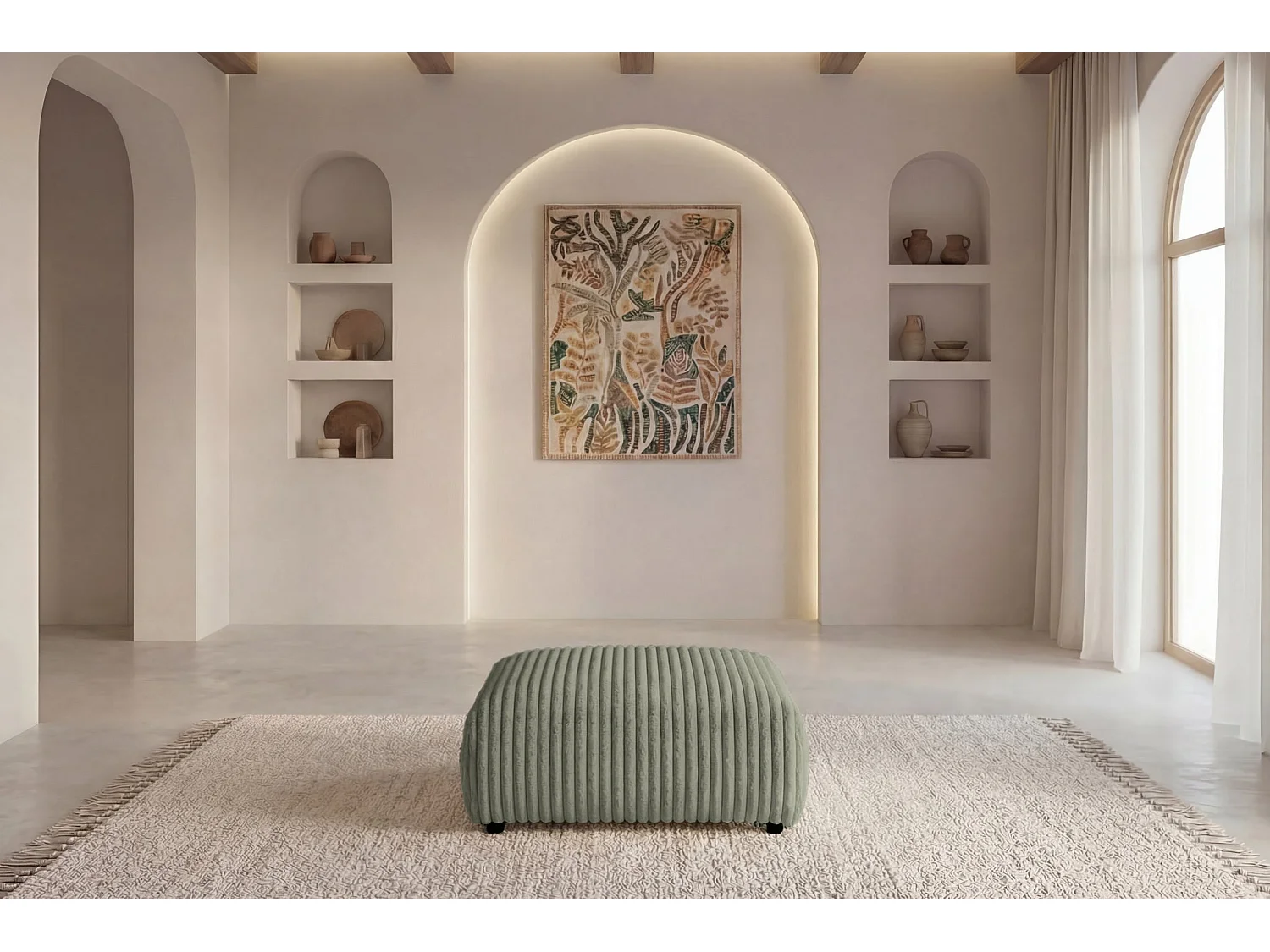 CAISA - Groene ribfluwelen poef 88x88x37 cm