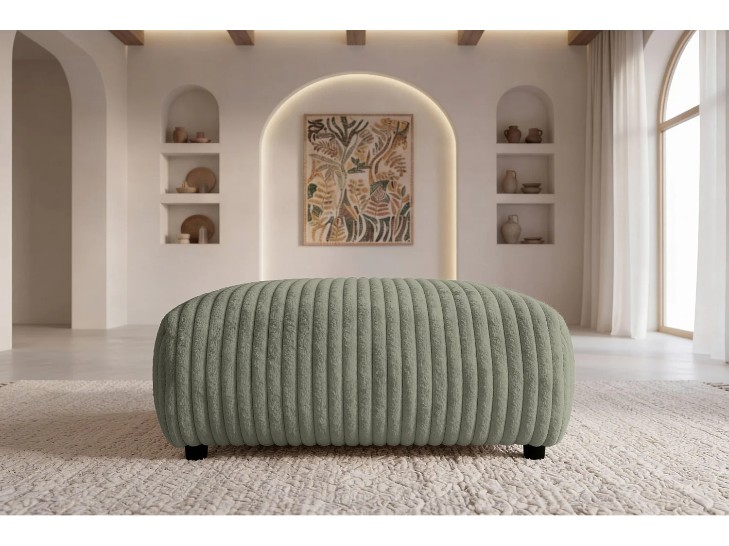 CAISA - Groene ribfluwelen poef 88x88x37 cm