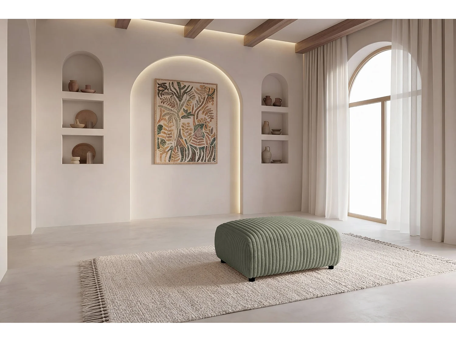 CAISA - Groene ribfluwelen poef 88x88x37 cm