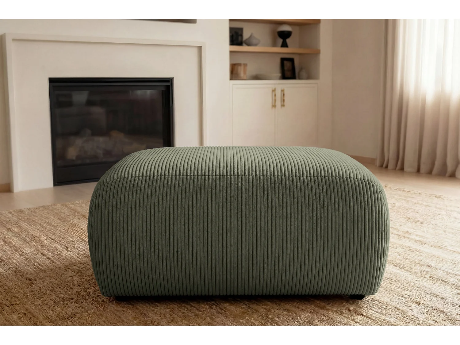 SACHA - Groene ribfluwelen poef 105x57x40 cm