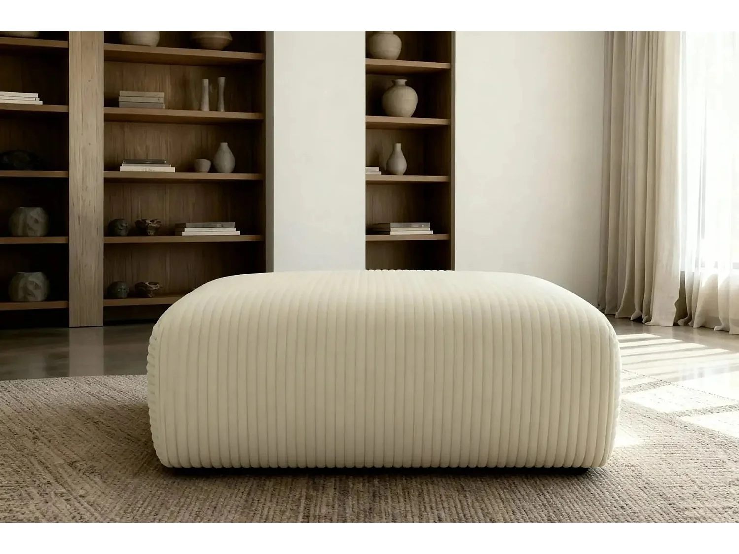 MILA - Pouf en velours côtelé Beige 110x72x40