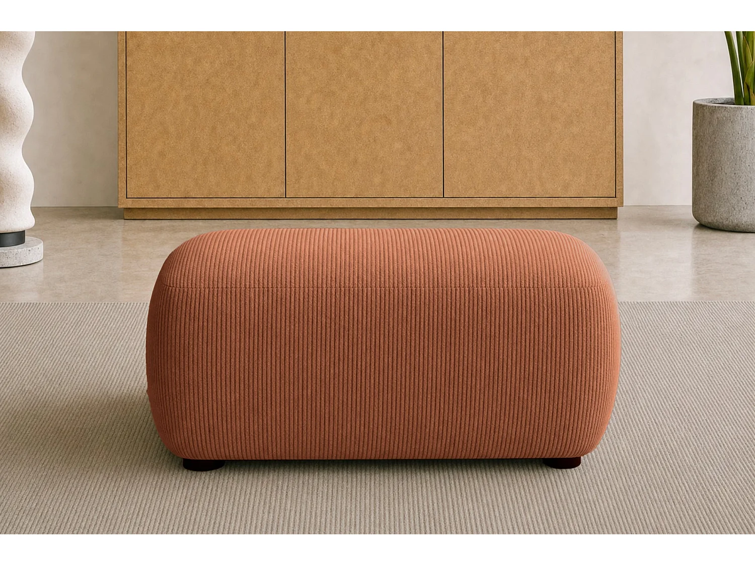 PORTOFINO - Pouf en petit velours côtelé Terracotta 105x57x40