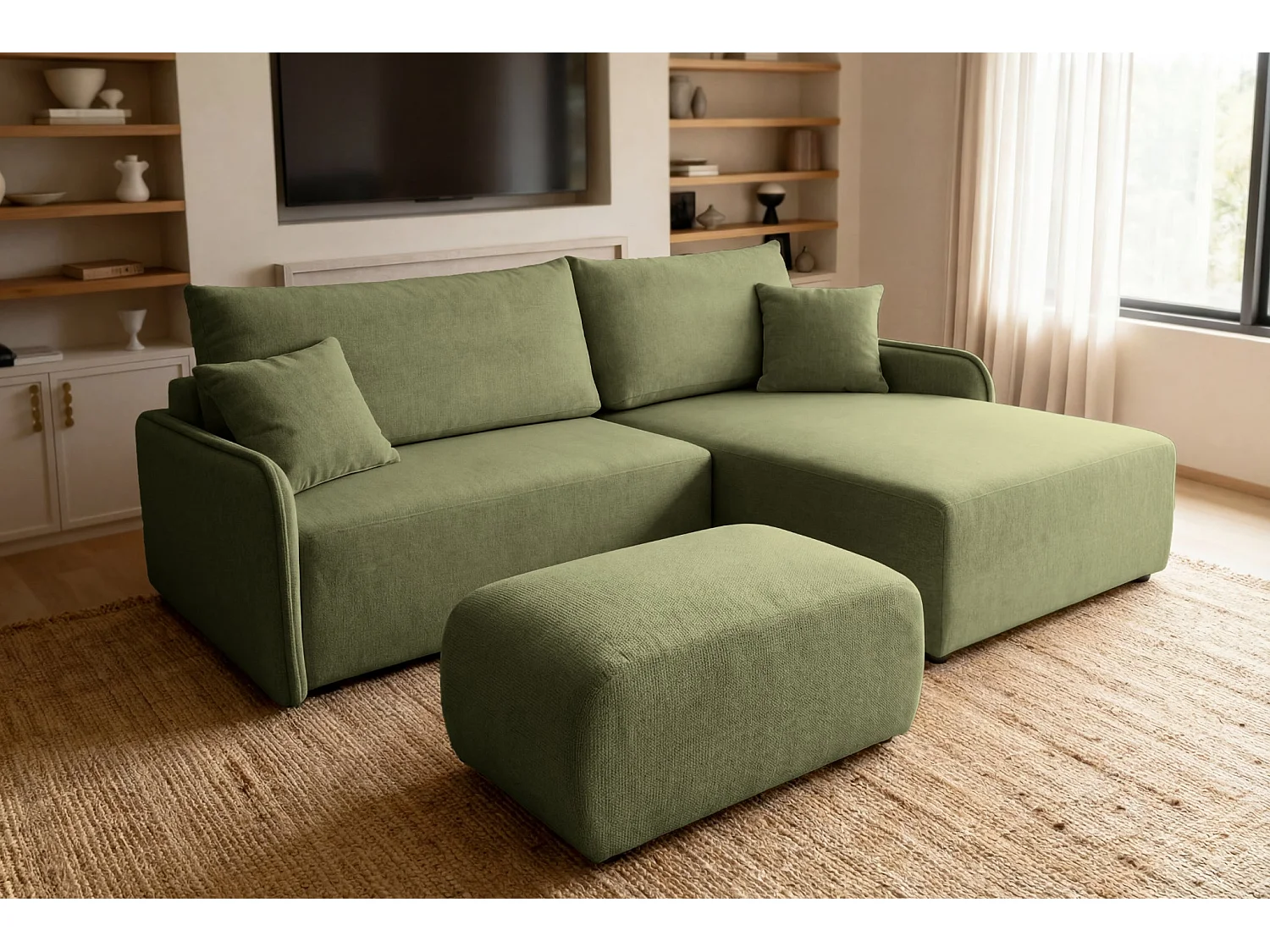 SACHA - Gevlekte stoffen poef Groen 105x57x40 cm