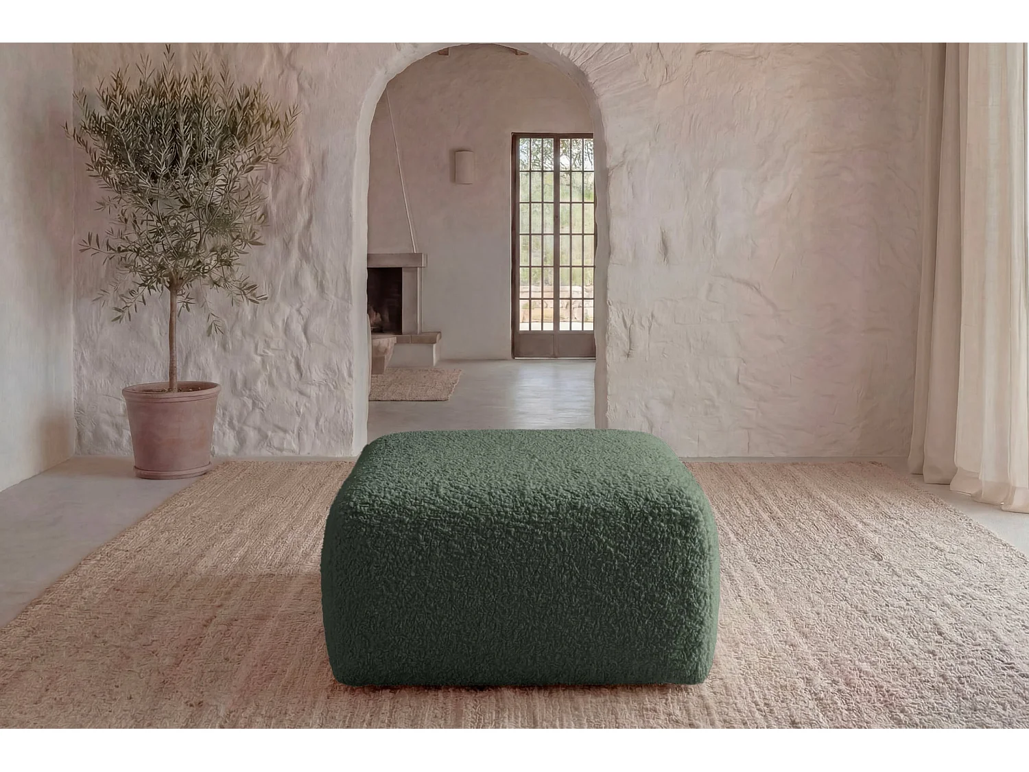 ELIO - Bouclette stoffen poef Groen 74x74x41 cm