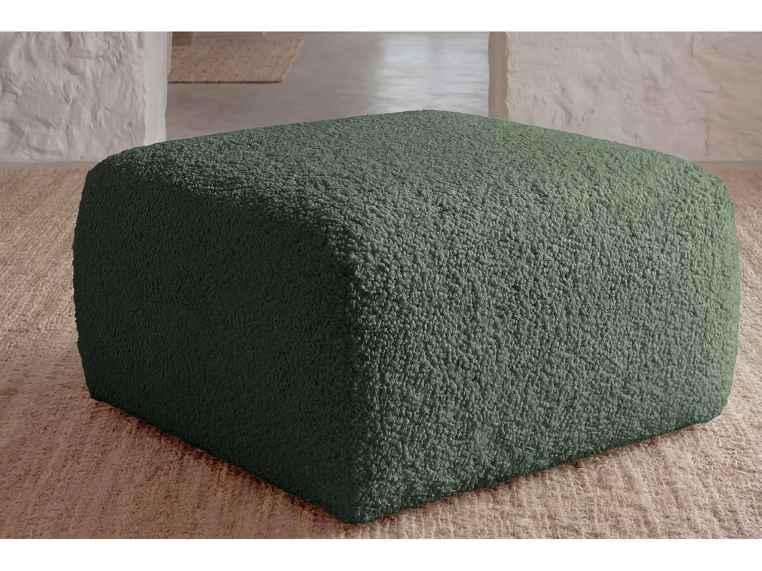 ELIO - Bouclette stoffen poef Groen 74x74x41 cm