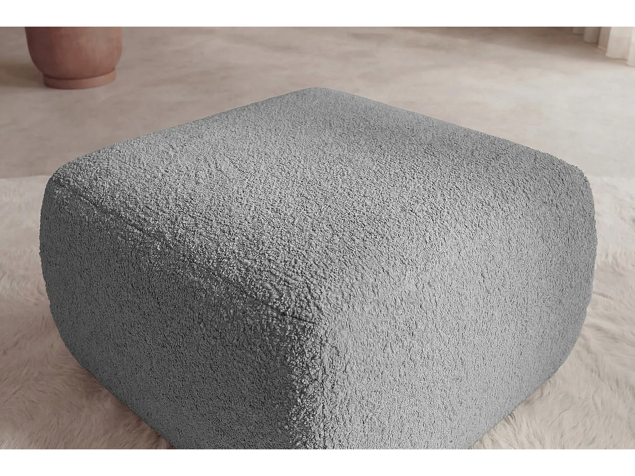 ARIEL - Pouf en tissu bouclette Gris clair 80x80x40