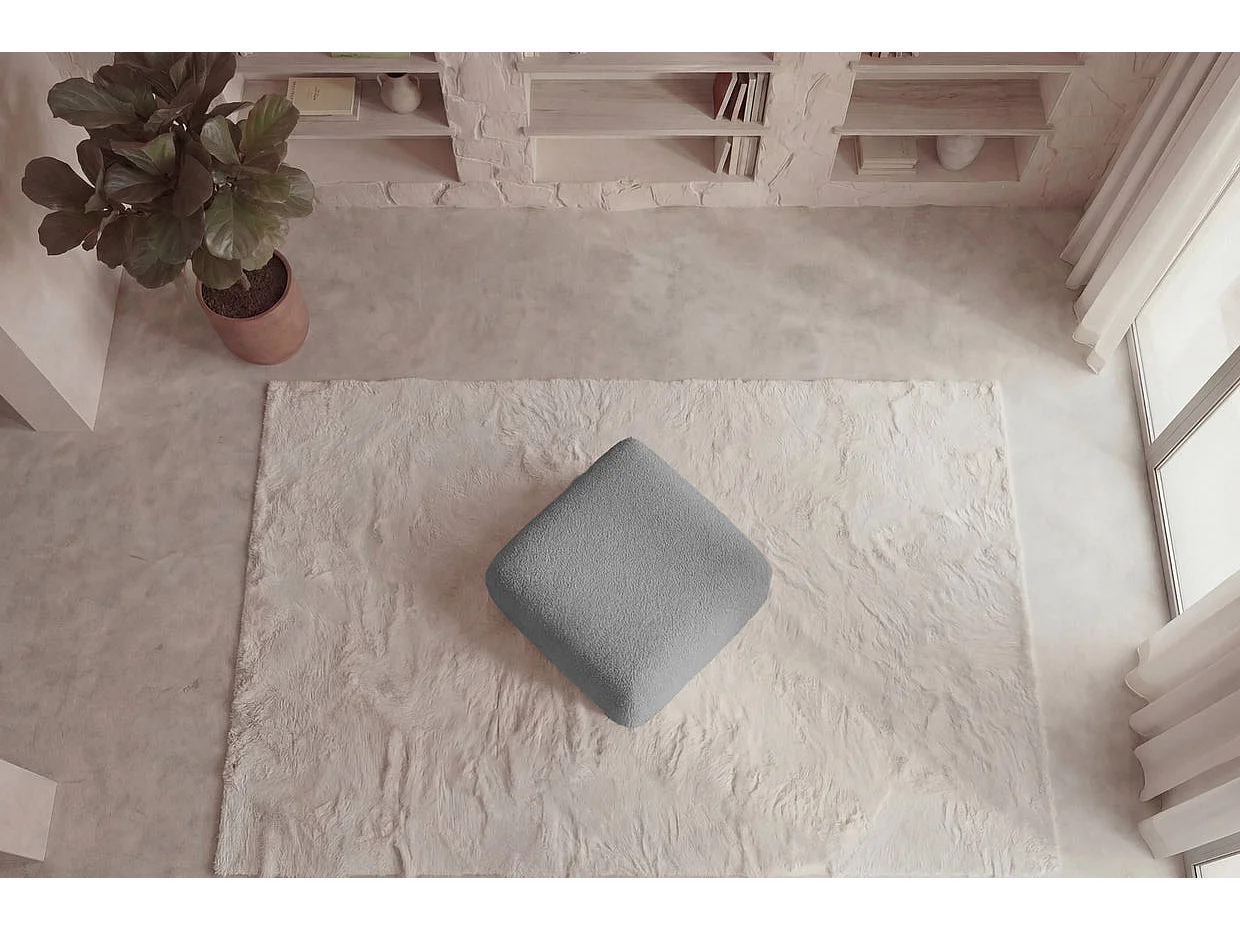 ARIEL - Pouf en tissu bouclette Gris clair 80x80x40