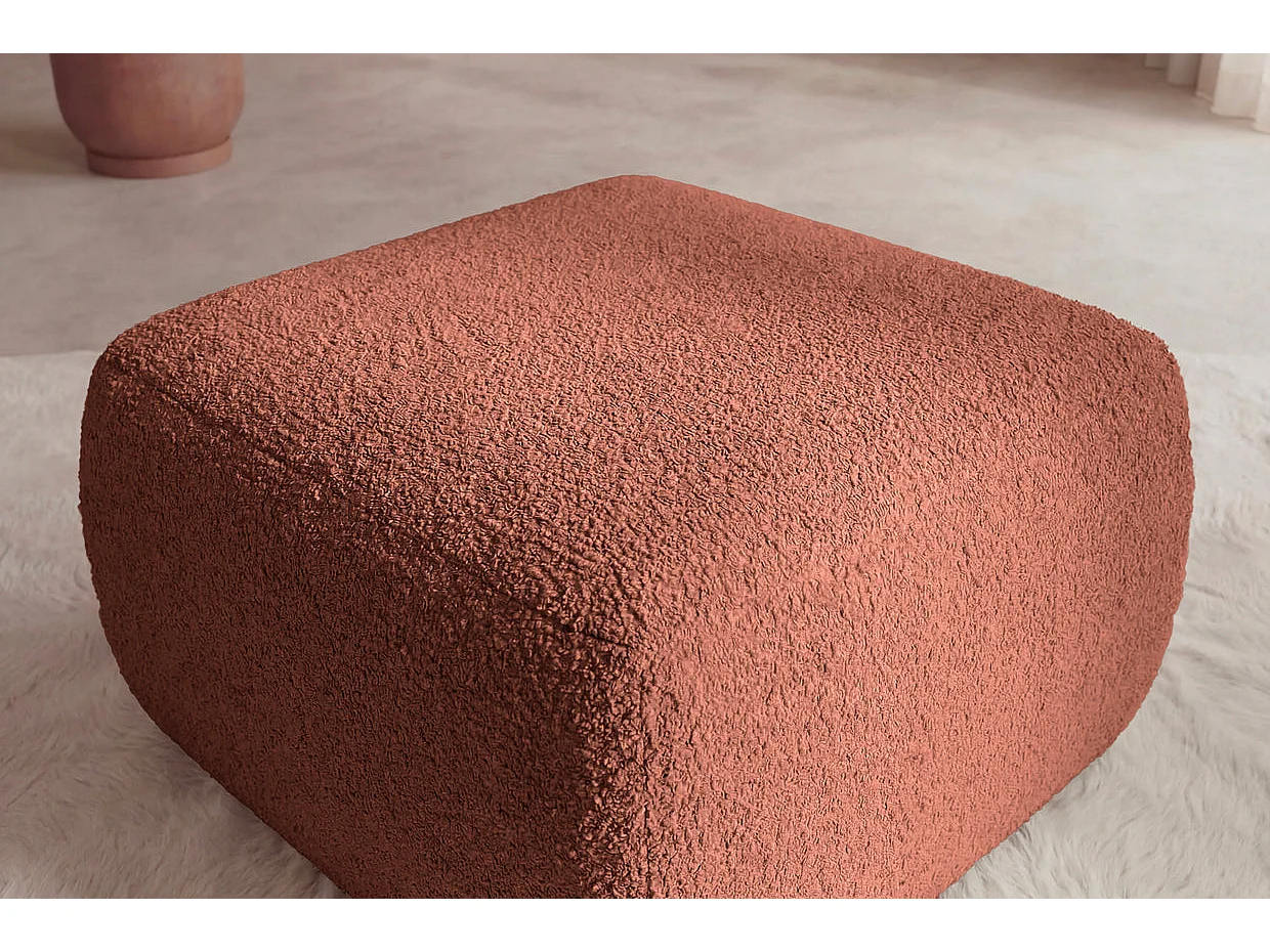 ARIEL - Pouf en tissu bouclette Terracotta 80x80x40