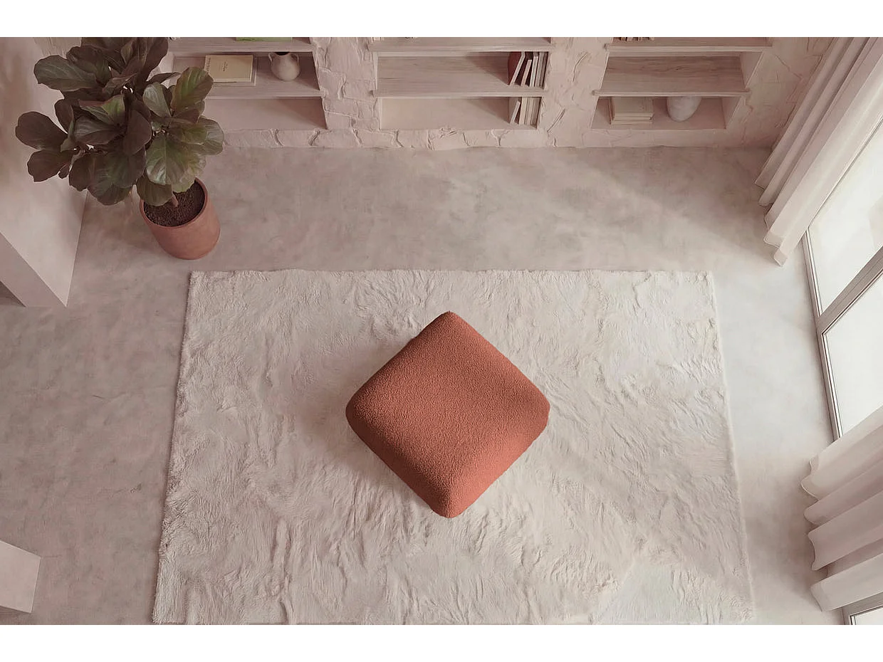 ARIEL - Pouf en tissu bouclette Terracotta 80x80x40