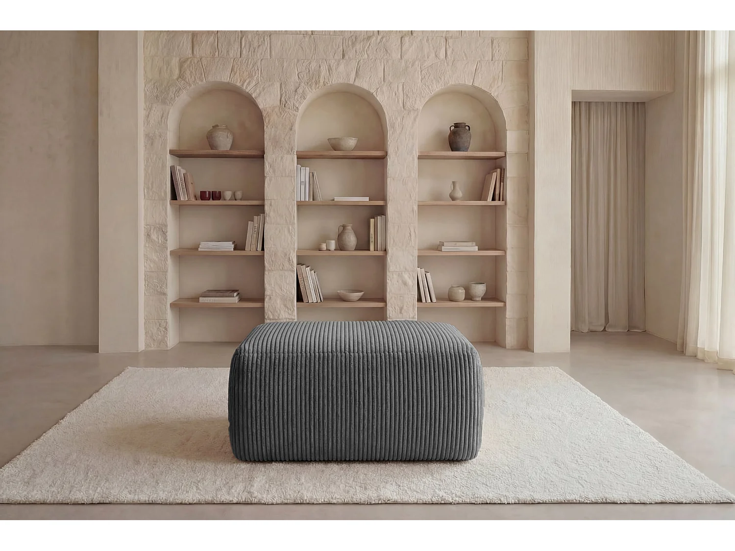 OLYMPE - Kleine poef in ribfluweel Donkergrijs 100x68x42 cm