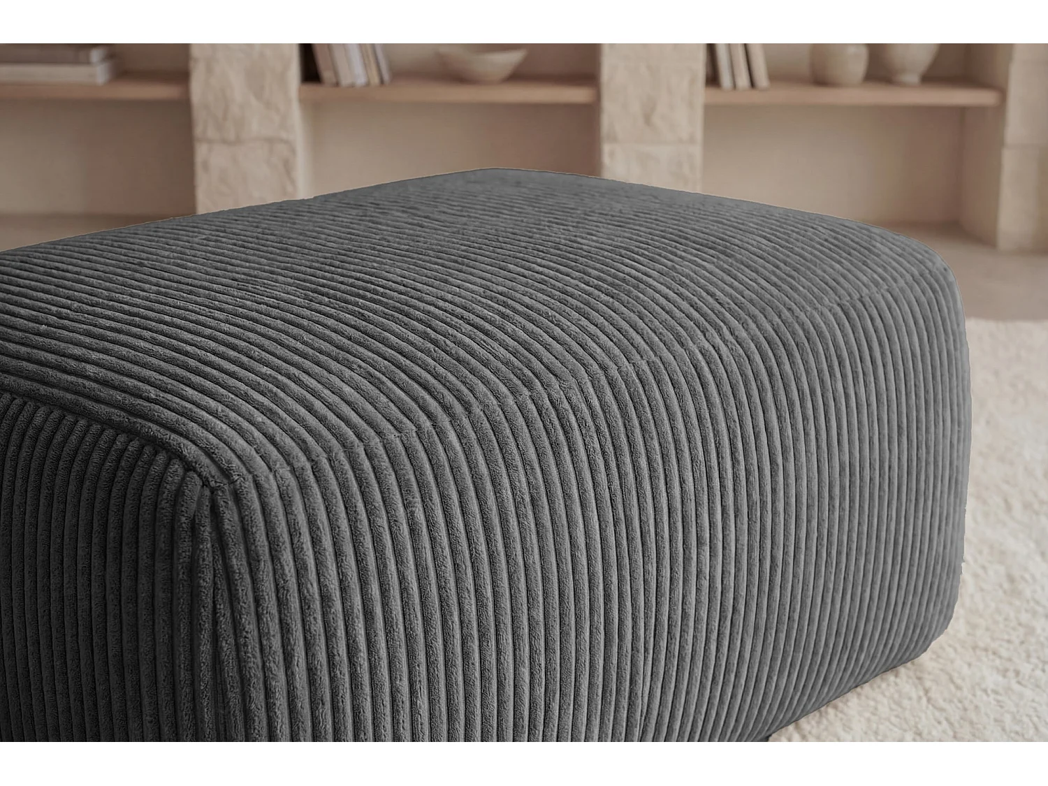 OLYMPE - Kleine poef in ribfluweel Donkergrijs 100x68x42 cm