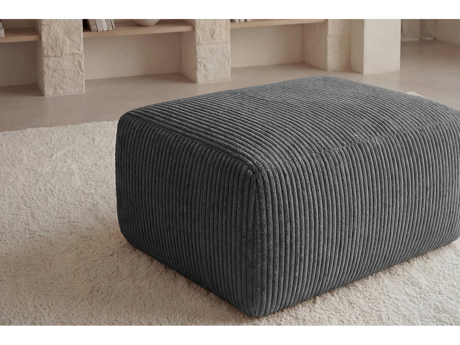OLYMPE - Kleine poef in ribfluweel Donkergrijs 100x68x42 cm