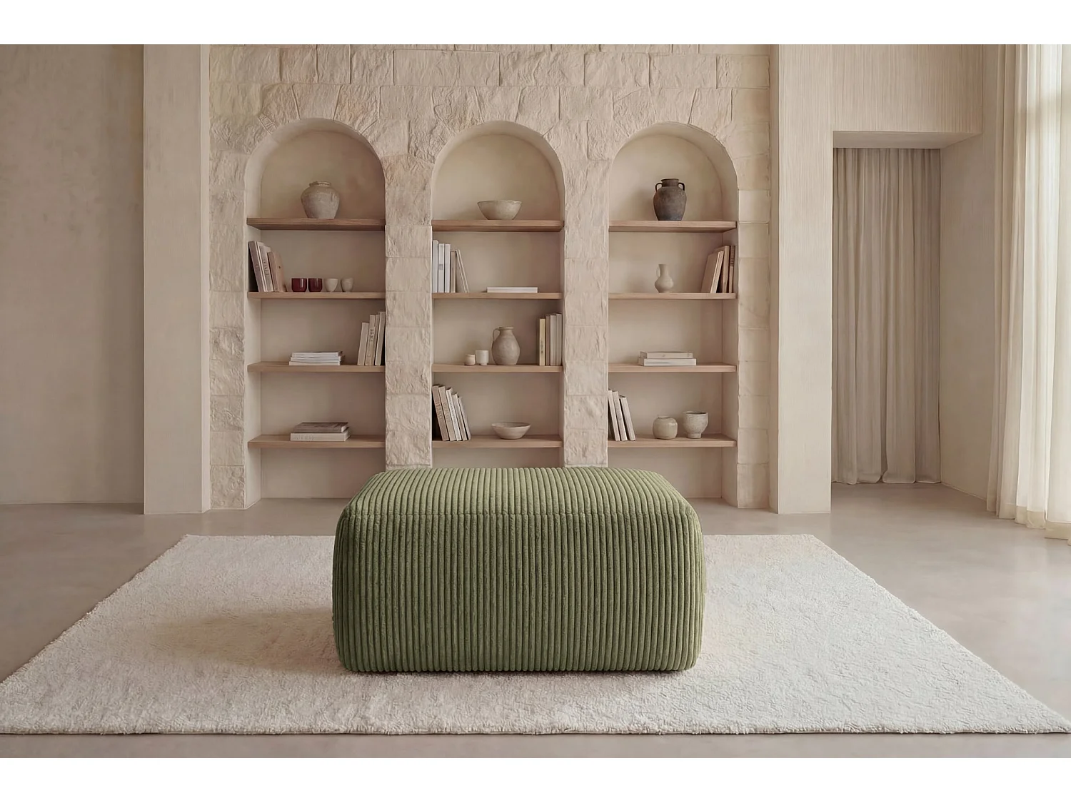 OLYMPE - Kleine corduroy poef Groen 100x68x42 cm