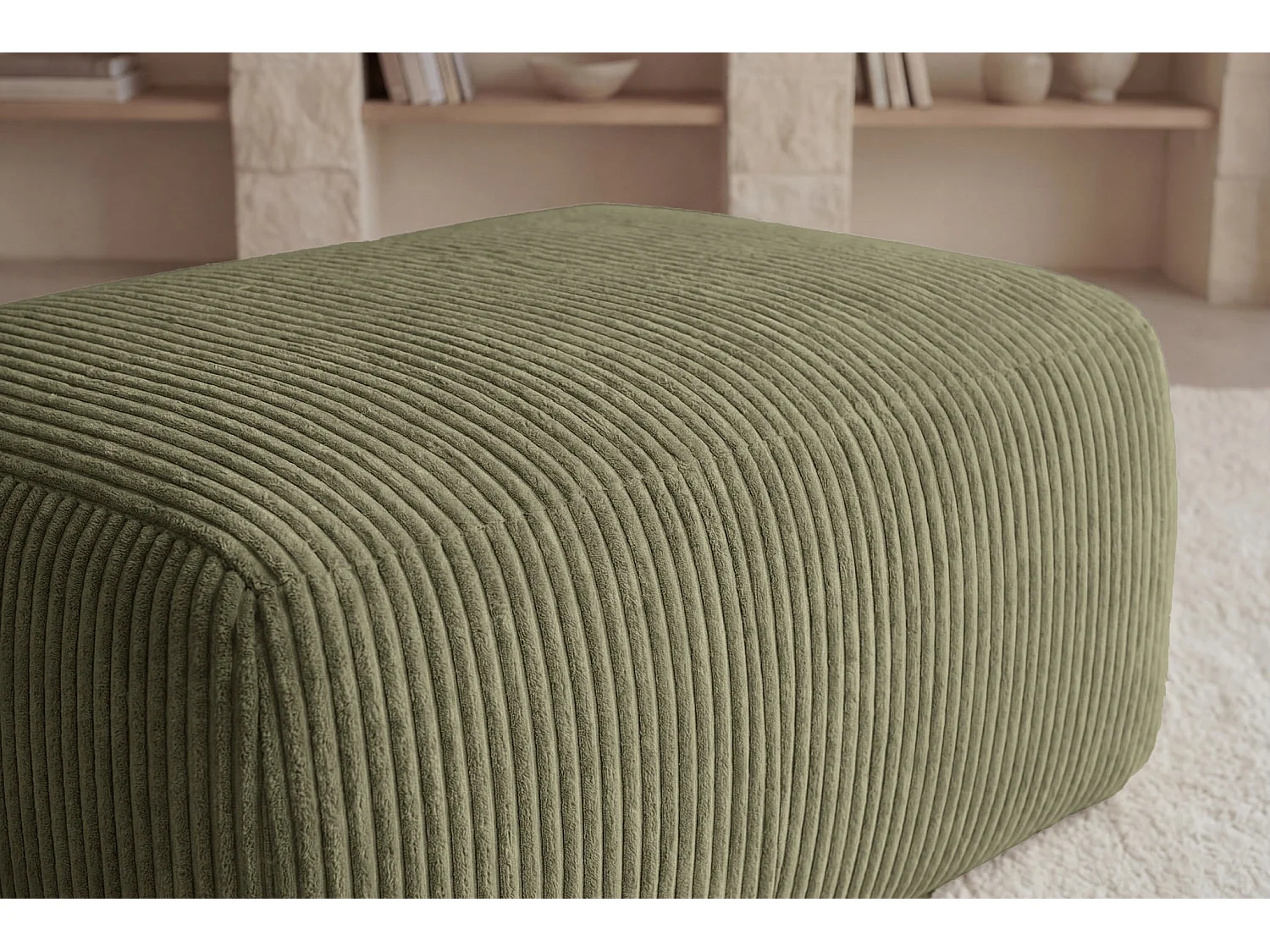 OLYMPE - Kleine corduroy poef Groen 100x68x42 cm