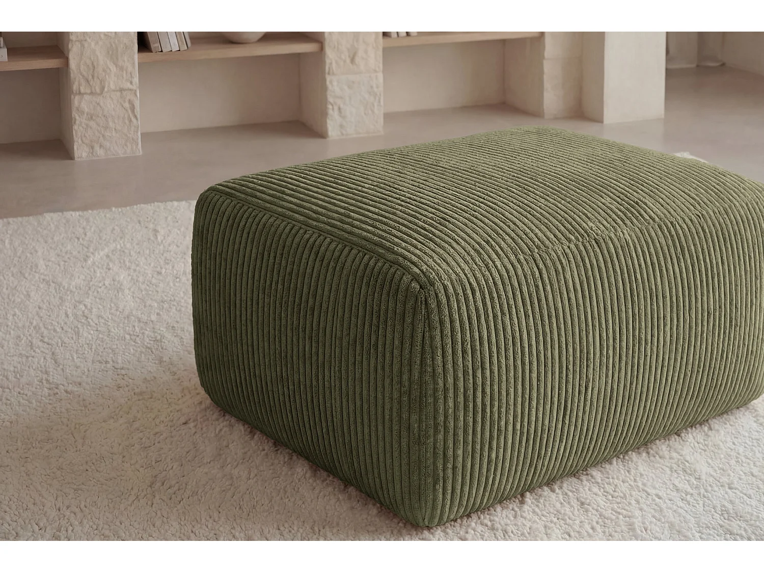 OLYMPE - Kleine corduroy poef Groen 100x68x42 cm