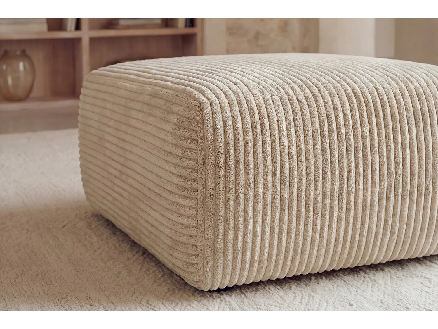 ELVIS - Pouf en gros velours côtelé Beige 96x87x44