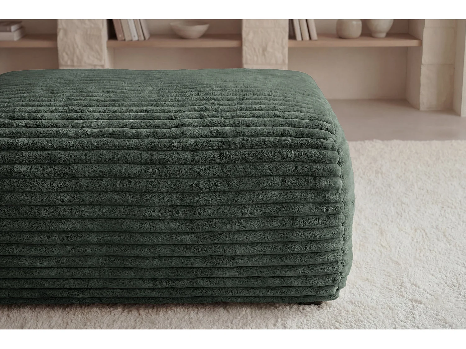 OLYMPE - Olijfgroene corduroy poef 100x68x42 cm