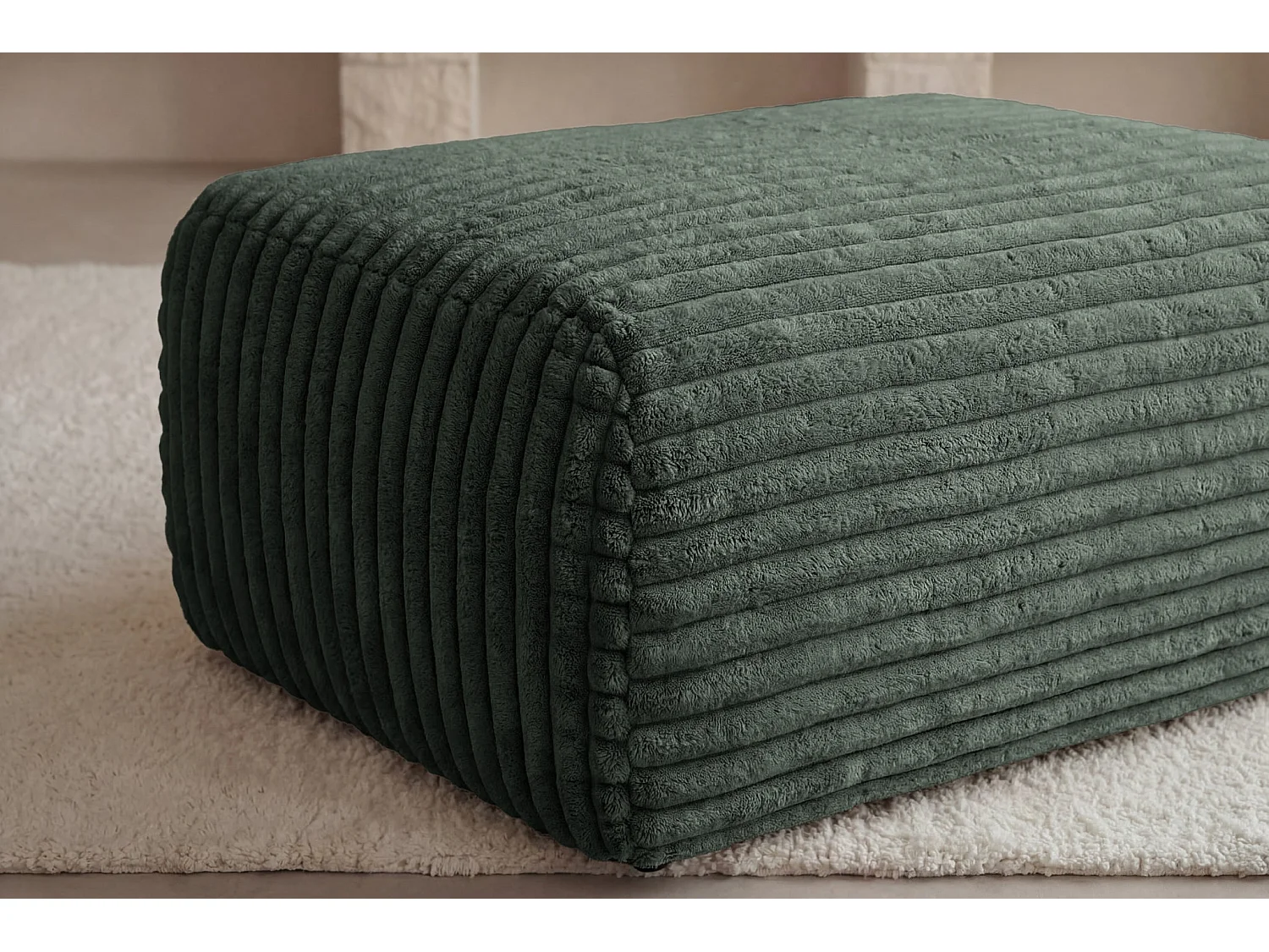 OLYMPE - Olijfgroene corduroy poef 100x68x42 cm