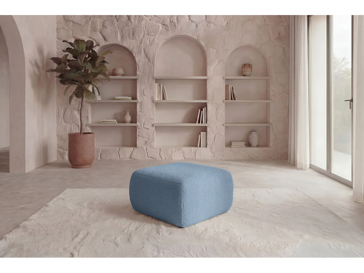 ARIEL - Bouclette stoffen poef Groen 80x80x40 cm