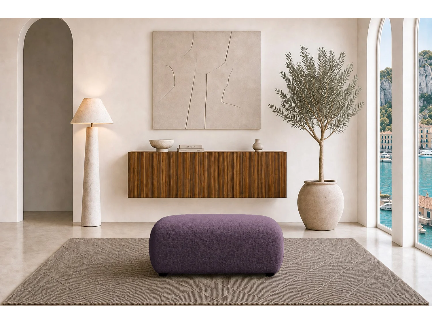 CASSIS - Pouf en tissu chenille Mauve 105x57x40