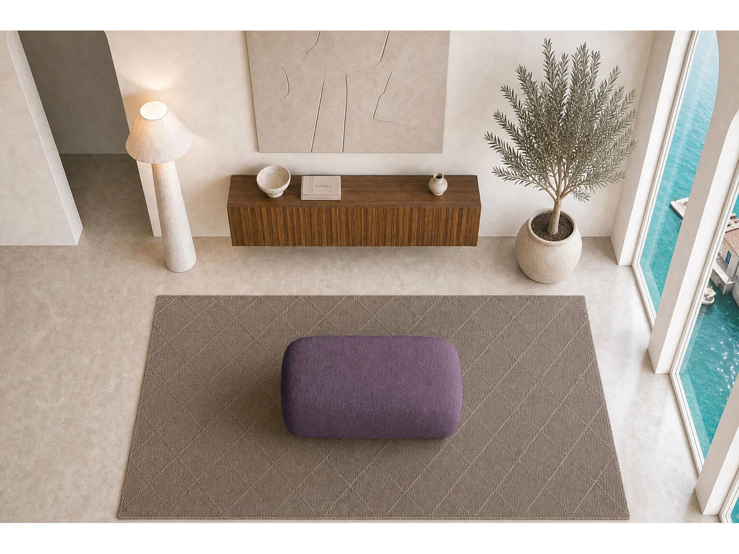CASSIS - Pouf en tissu chenille Mauve 105x57x40