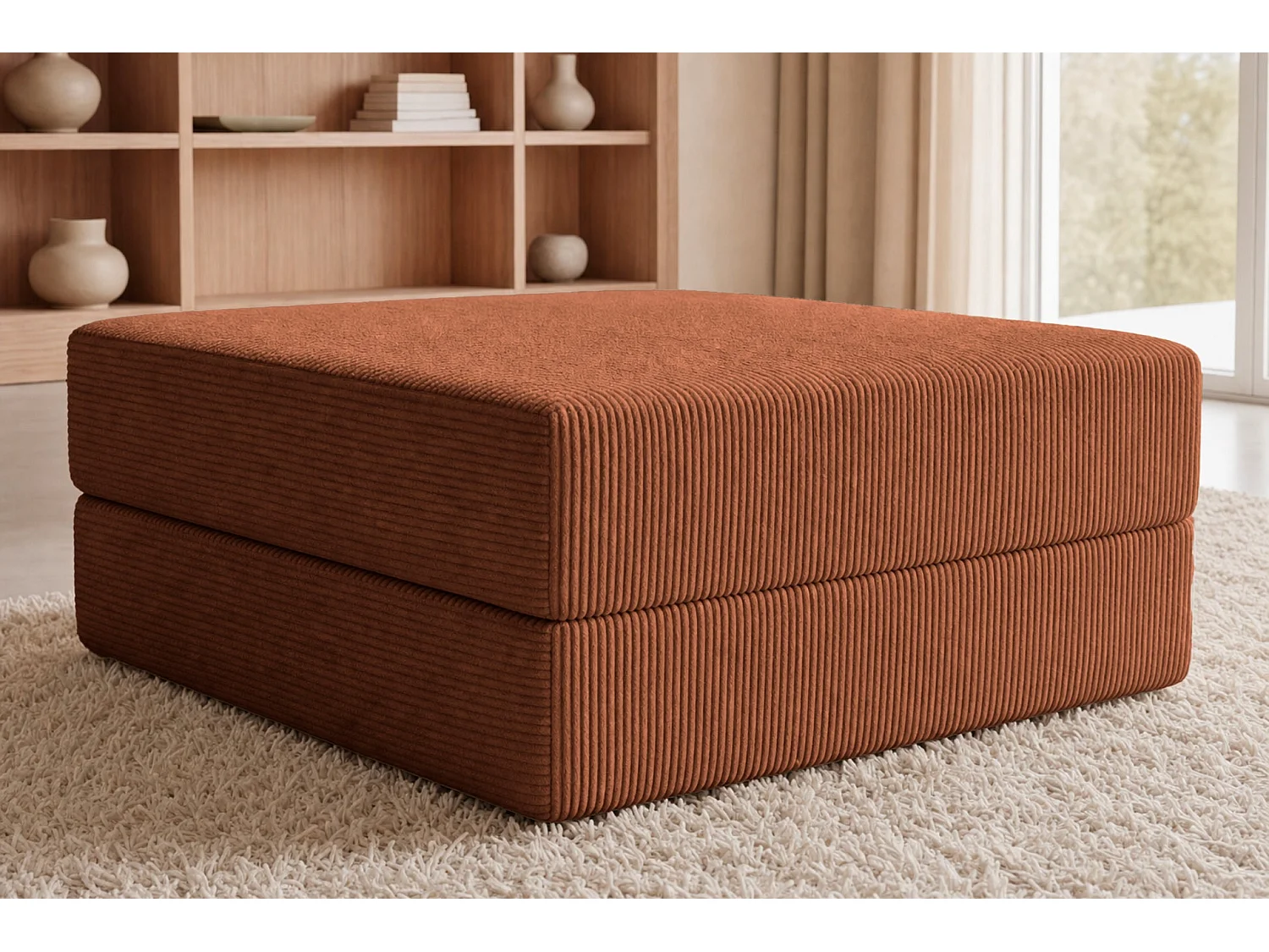COSIMA - Pouf en petit velours côtelé Terracotta 100x80x34